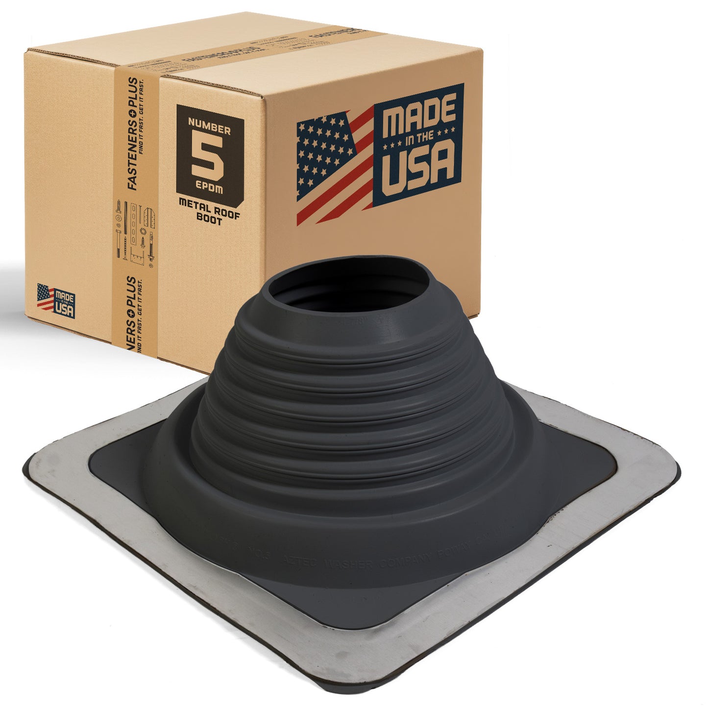 #5 Roofjack Square EPDM Pipe Flashing Boot for Metal Roof, Black