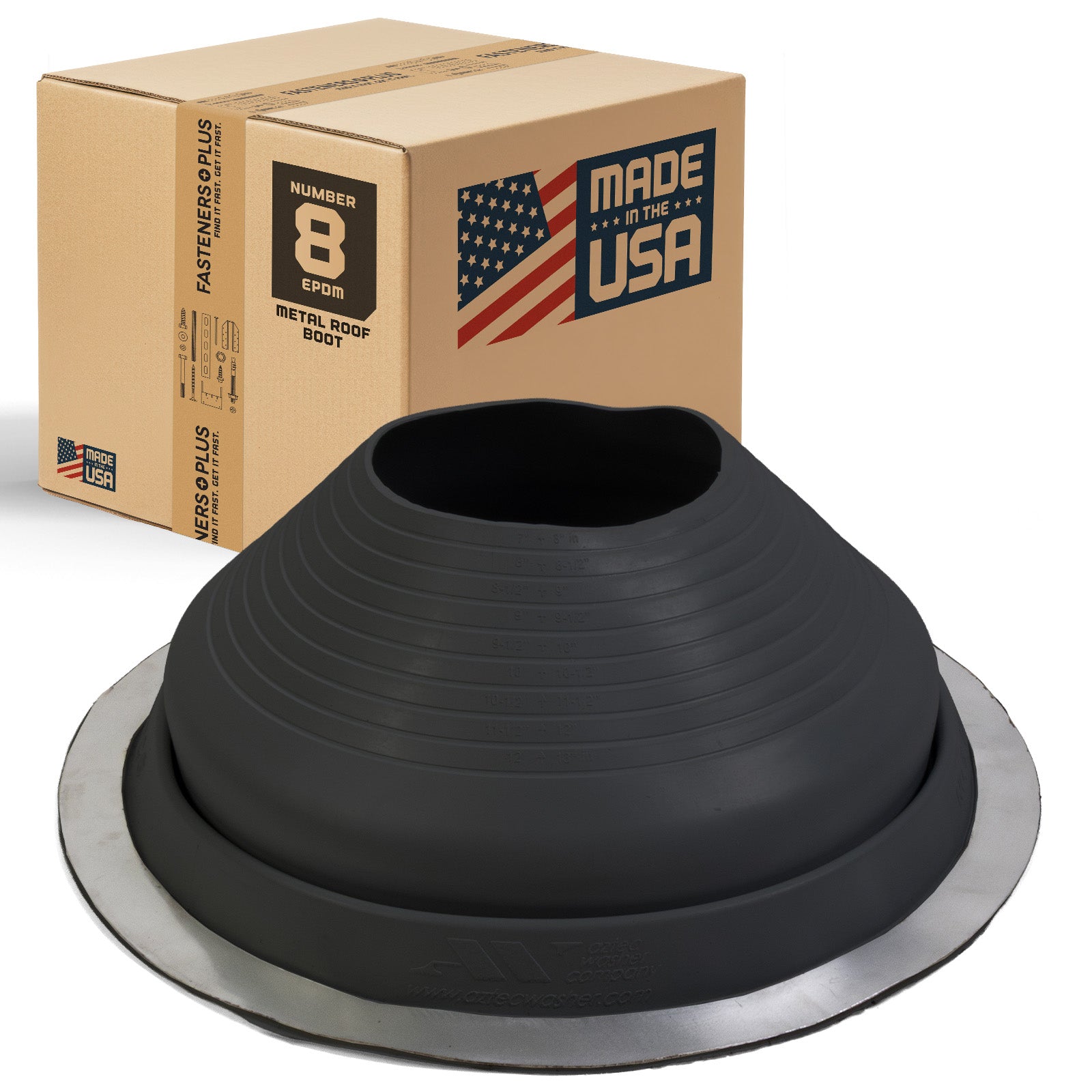 #8 Roofjack Round EPDM Pipe Flashing Boot for Metal Roof, Black