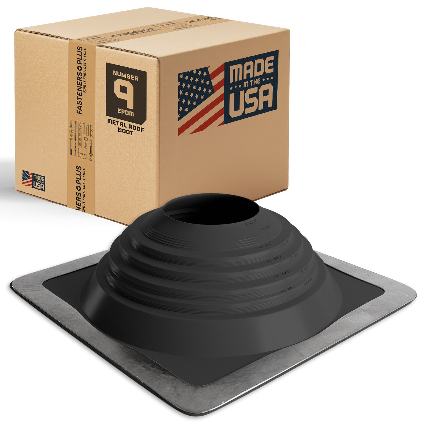 #9 Roofjack Square EPDM Pipe Flashing Boot for Metal Roof, Black