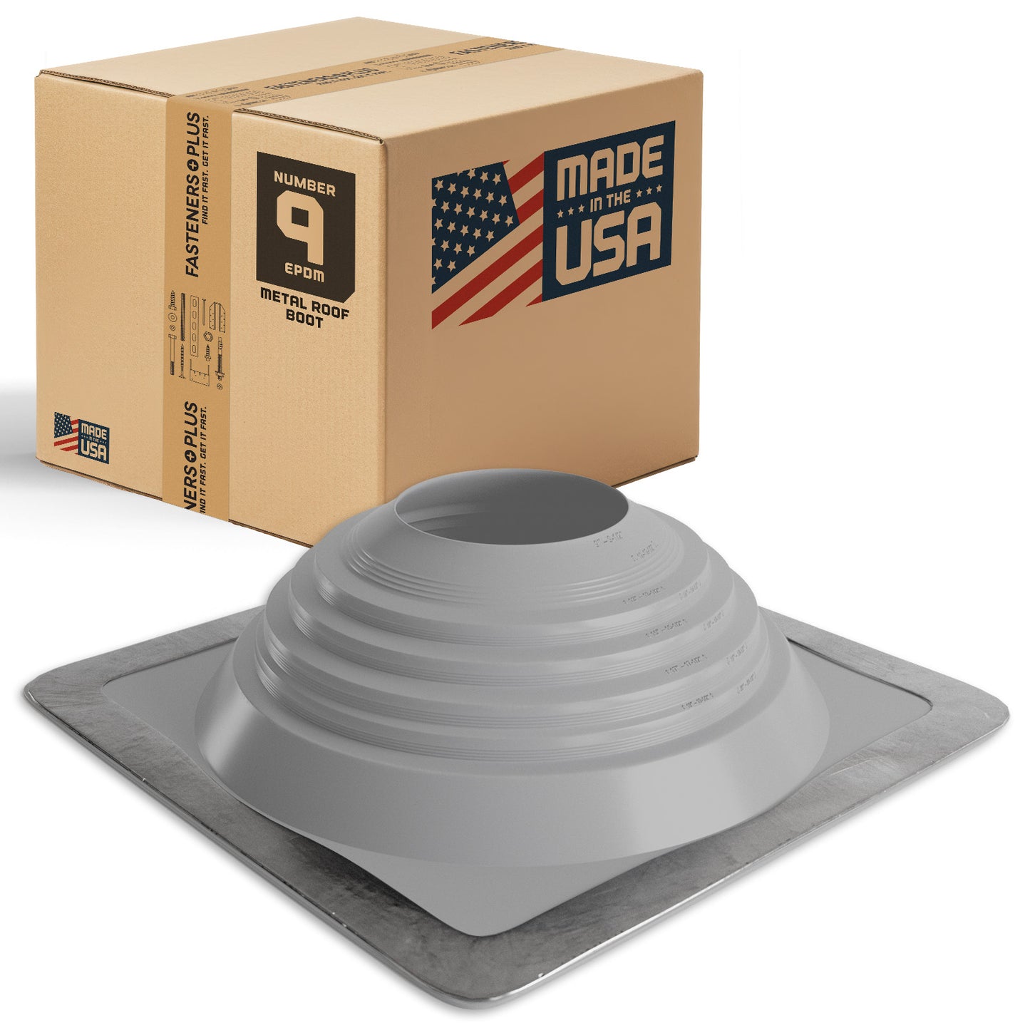 #9 Roofjack Square EPDM Pipe Flashing Boot for Metal Roof, Gray