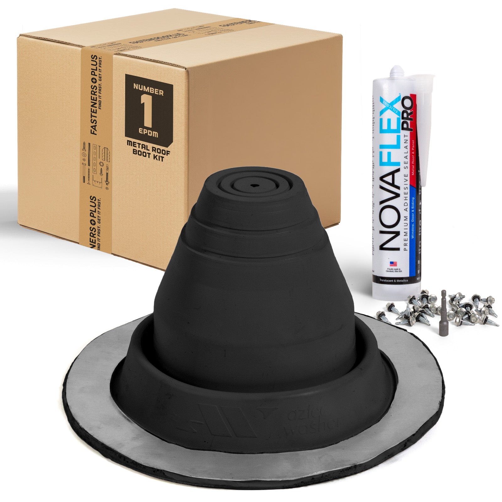 #1 Round EPDM Metal Roof Pipe Boot w/Install Kit - Black