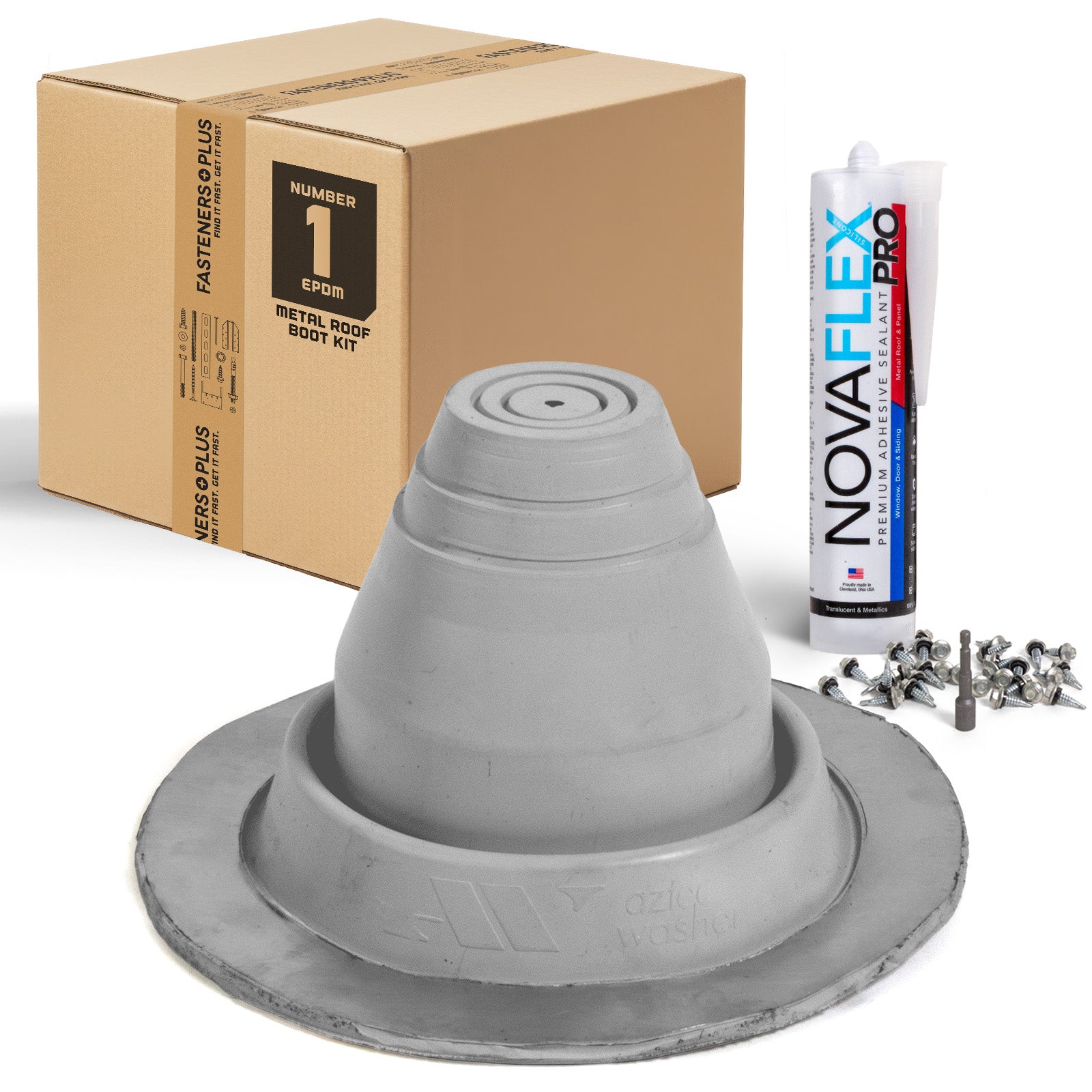 #1 Round EPDM Metal Roof Pipe Boot w/Install Kit, Gray