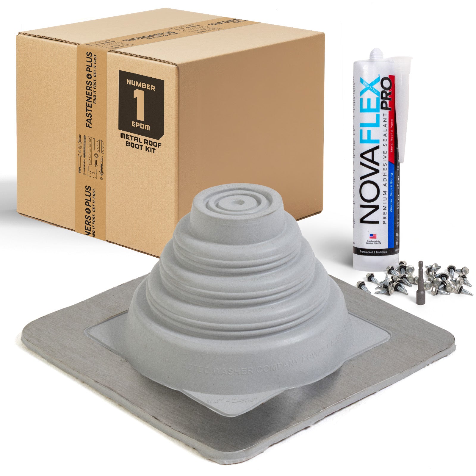 #1 Square EPDM Metal Roof Pipe Boot w/Install Kit, Gray
