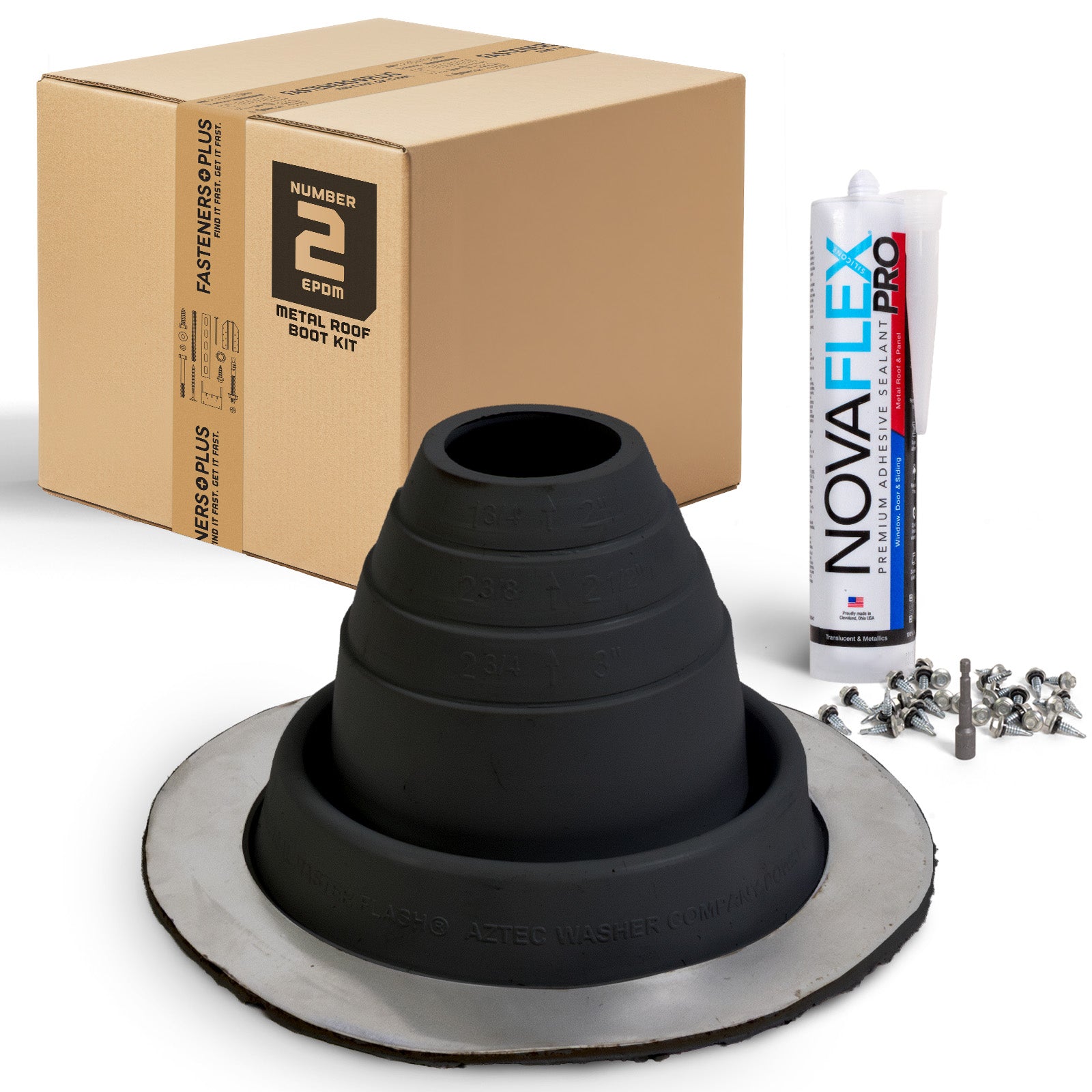 #2 Round EPDM Metal Roof Pipe Boot w/Install Kit, Black