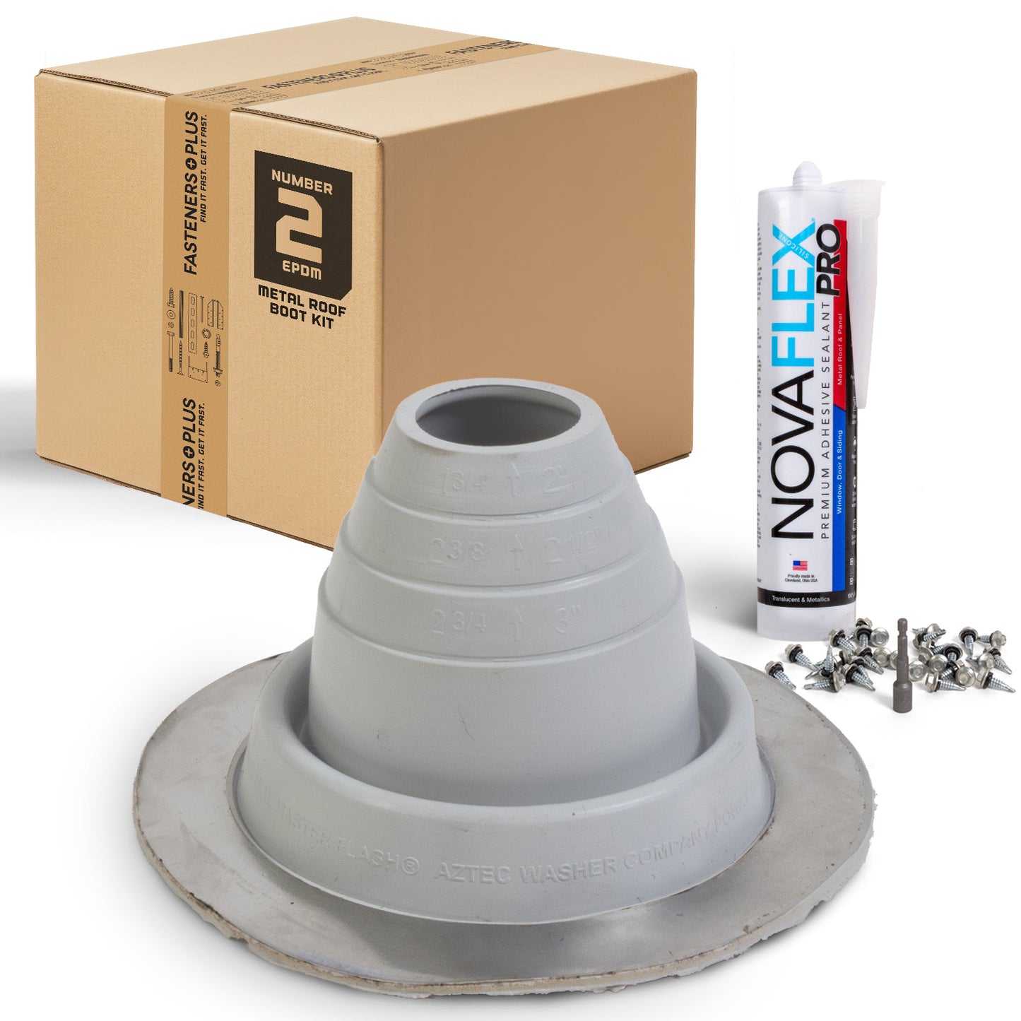#2 Round EPDM Metal Roof Pipe Boot w/Install Kit, Gray