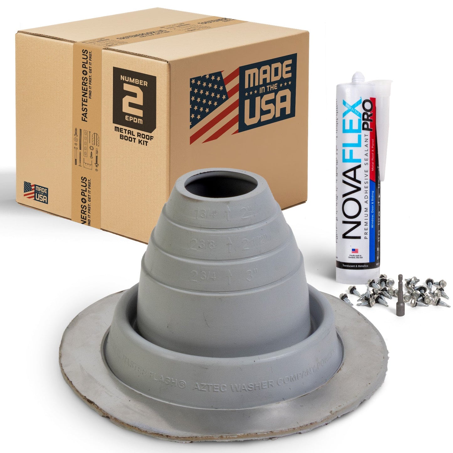 #2 Round EPDM Metal Roof Pipe Boot w/Install Kit, Gray