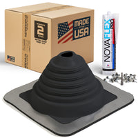 #2 Square EPDM Metal Roof Pipe Boot w/Install Kit, Black