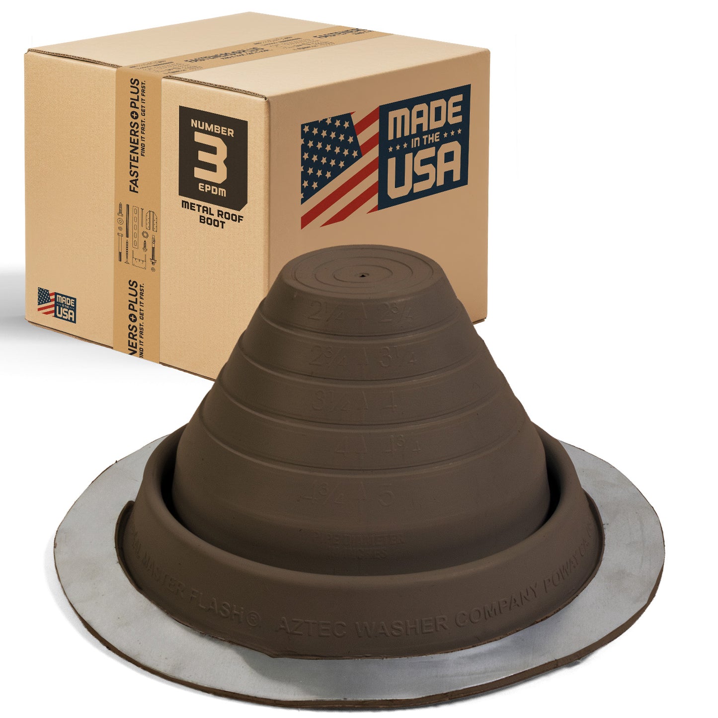 #3 Roofjack Round EPDM Pipe Flashing Boot for Metal Roof, Brownf