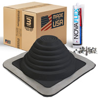 #3 Square EPDM Metal Roof Pipe Boot w/Install Kit, Black