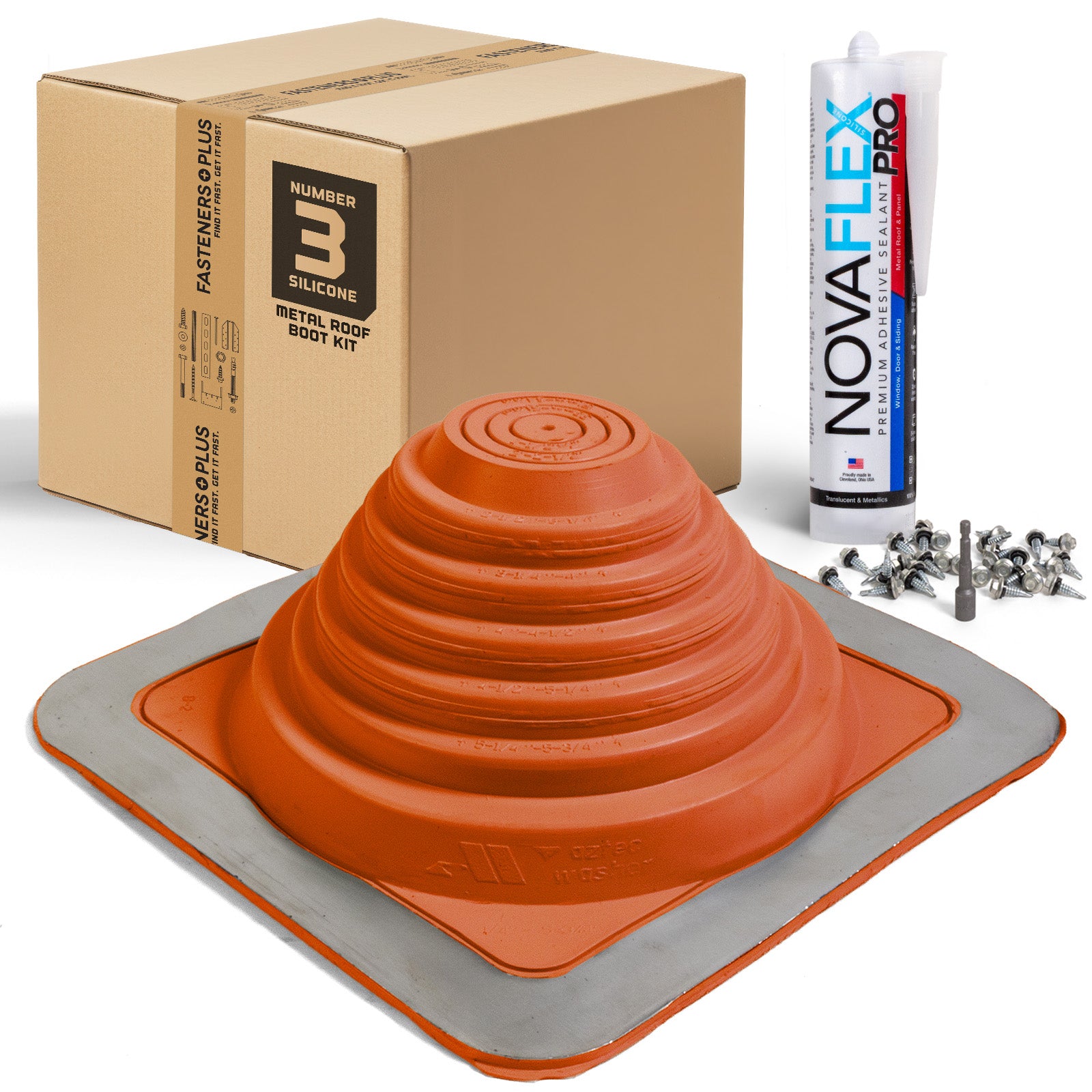 #3 Square Hi-Temp Silicone Metal Roof Boot w/Install Kit, Red