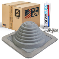 #3 Square EPDM Metal Roof Pipe Boot w/Install Kit, Gray