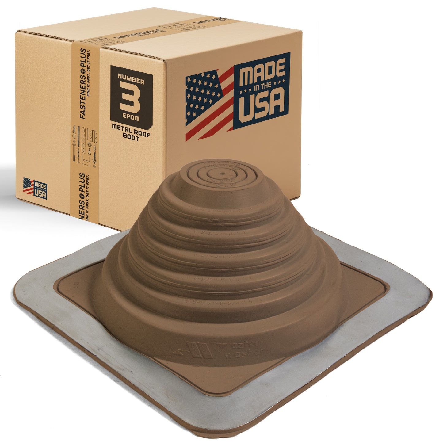 #3 Roofjack Square EPDM Pipe Flashing Boot for Metal Roof, Terra Cotta
