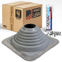#4 Square EPDM Metal Roof Pipe Boot w/Install Kit, Gray