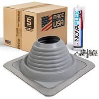 #5 Square EPDM Metal Roof Pipe Boot w/Install Kit, Gray