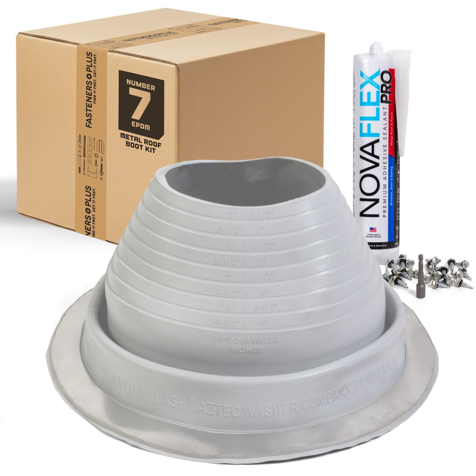 #6 Round EPDM Metal Roof Pipe Boot w/Install Kit, Gray