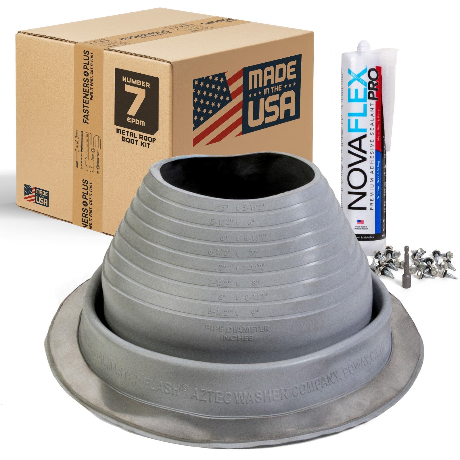 #6 Round EPDM Metal Roof Pipe Boot w/Install Kit, Gray