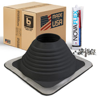 #6 Square EPDM Metal Roof Pipe Boot w/Install Kit, Black
