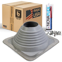 #6 Square EPDM Metal Roof Pipe Boot w/Install Kit, Gray