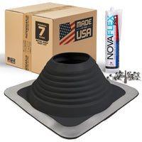 #7 Square EPDM Metal Roof Pipe Boot w/Install Kit, Black