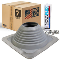 #7 Square EPDM Metal Roof Pipe Boot w/Install Kit, Gray