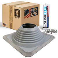 #8 Square EPDM Metal Roof Pipe Boot w/Install Kit, Gray