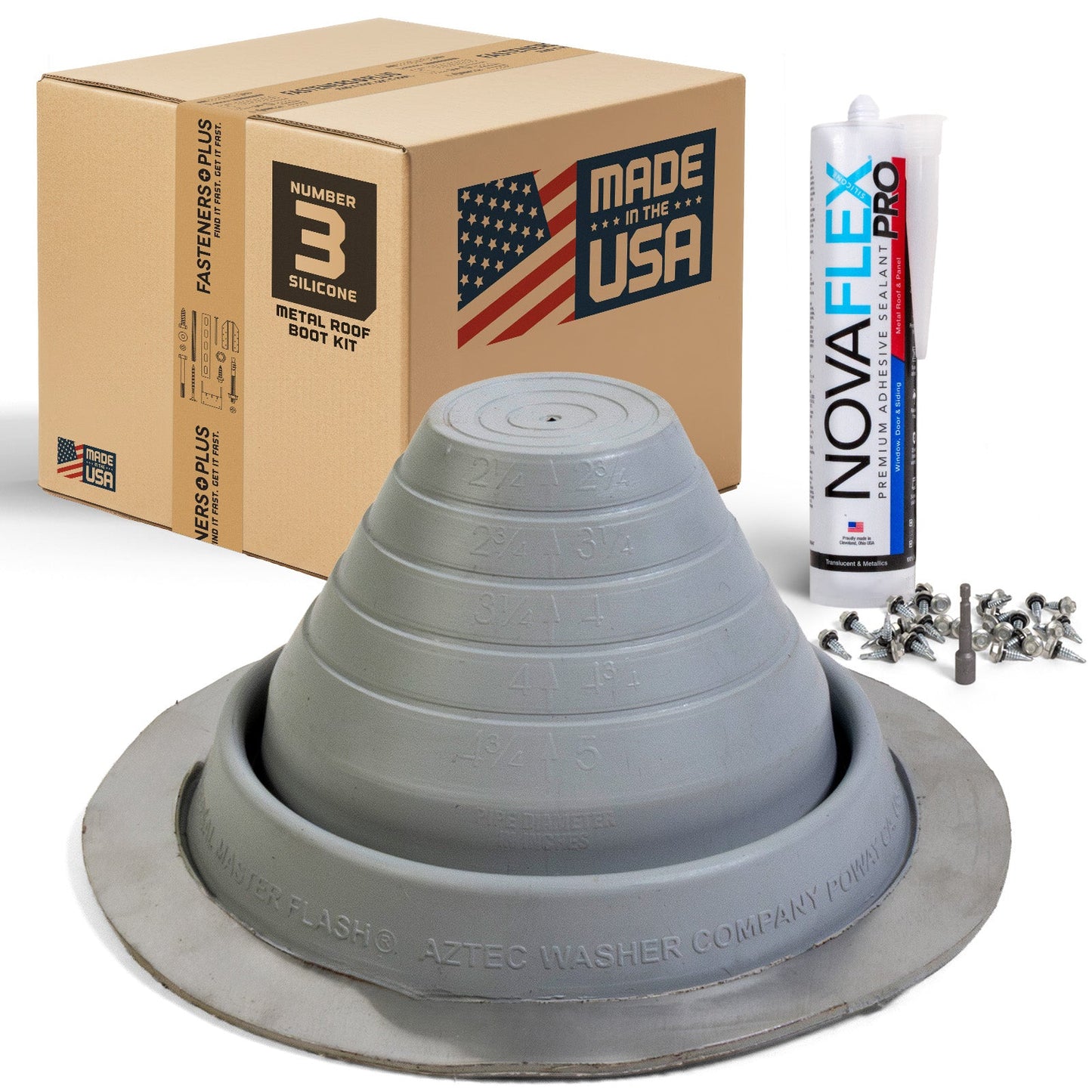 #3 Round Hi-Temp Silicone Metal Roof Boot w/Install Kit, Gray