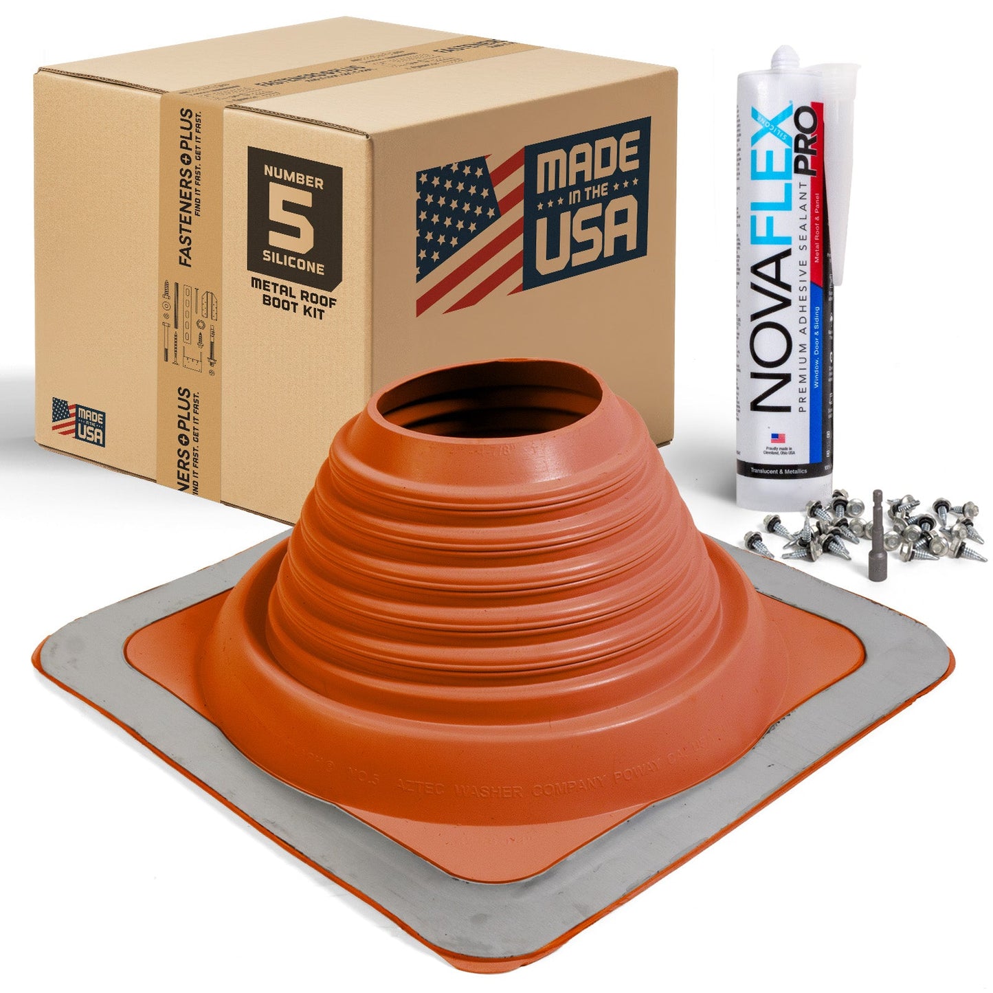 #5 Square Hi-Temp Silicone Metal Roof Boot w/Install Kit, Red