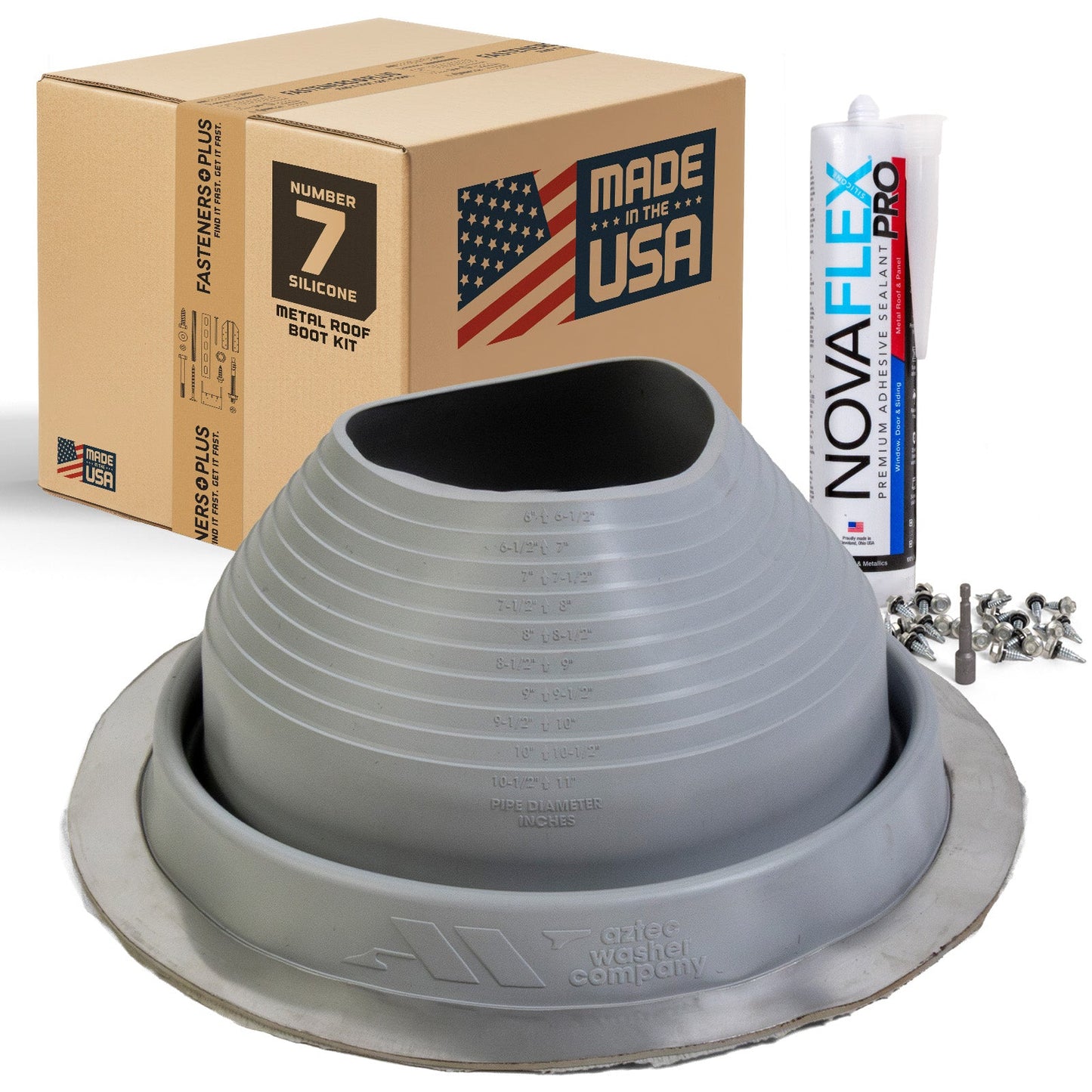 #7 Round Hi-Temp Silicone Metal Roof Boot w/Install Kit, Gray