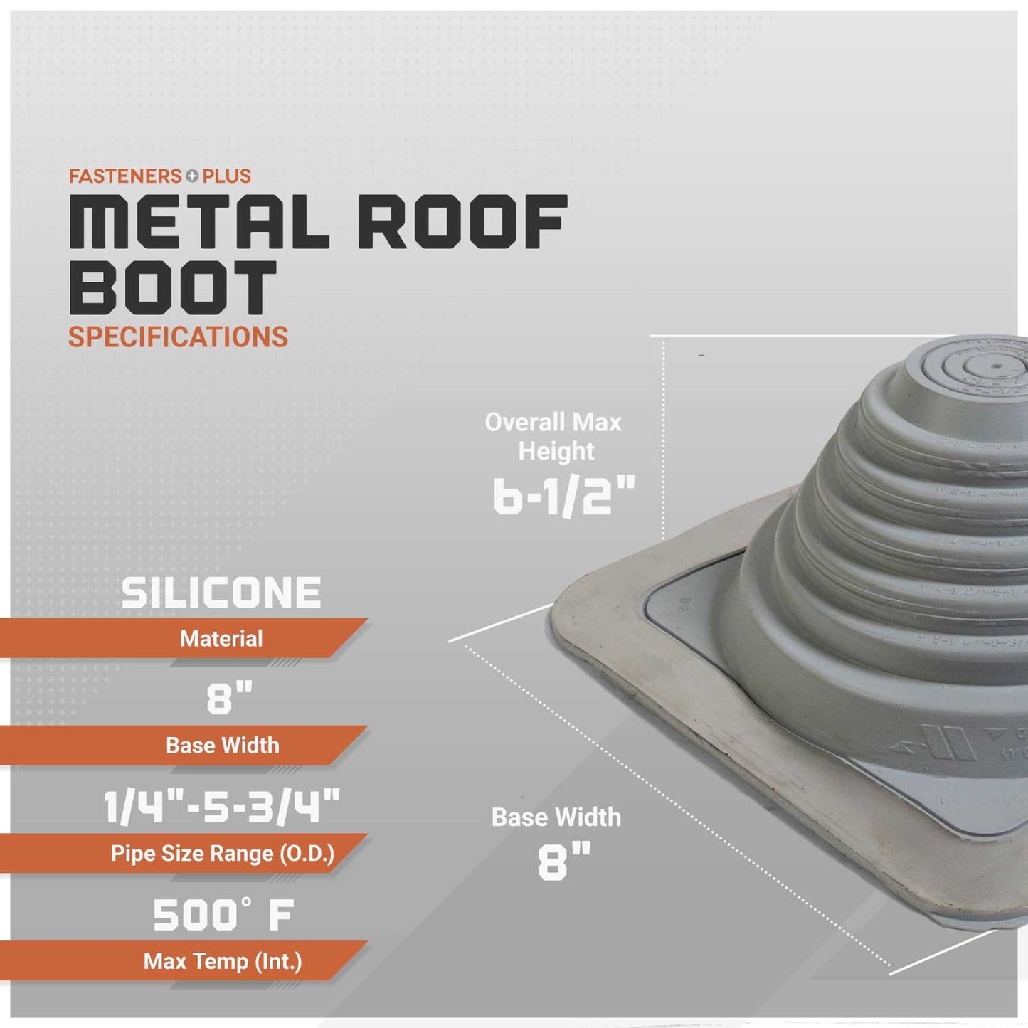 #3 Roofjack Square Silicone Pipe Flashing Boot for Metal Roof, Gray - SPECIFICATIONS
