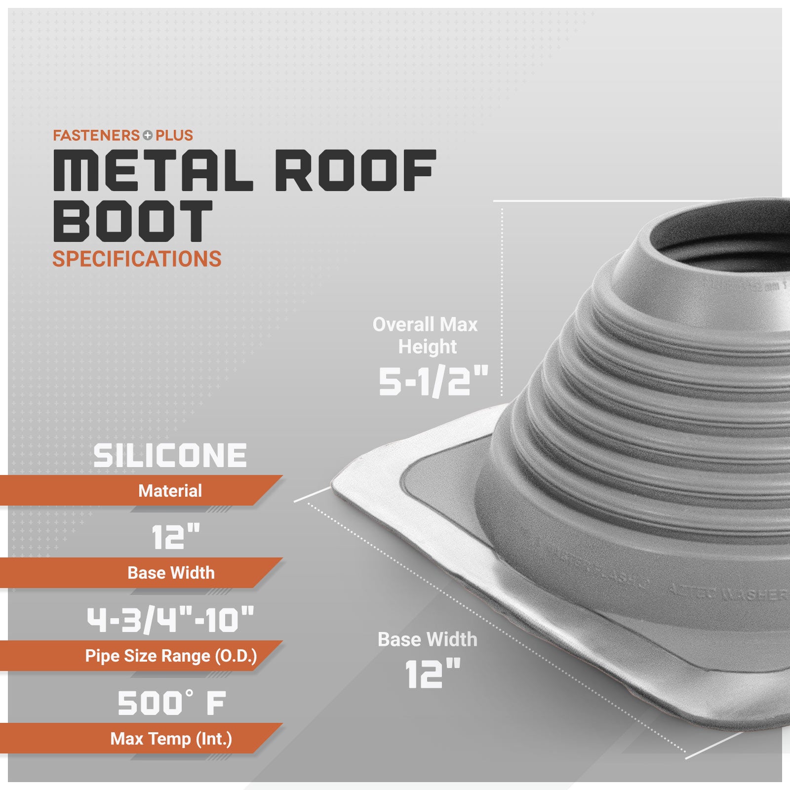 #6 Roofjack Square Silicone Pipe Flashing Boot for Metal Roof, Gray - specifications
