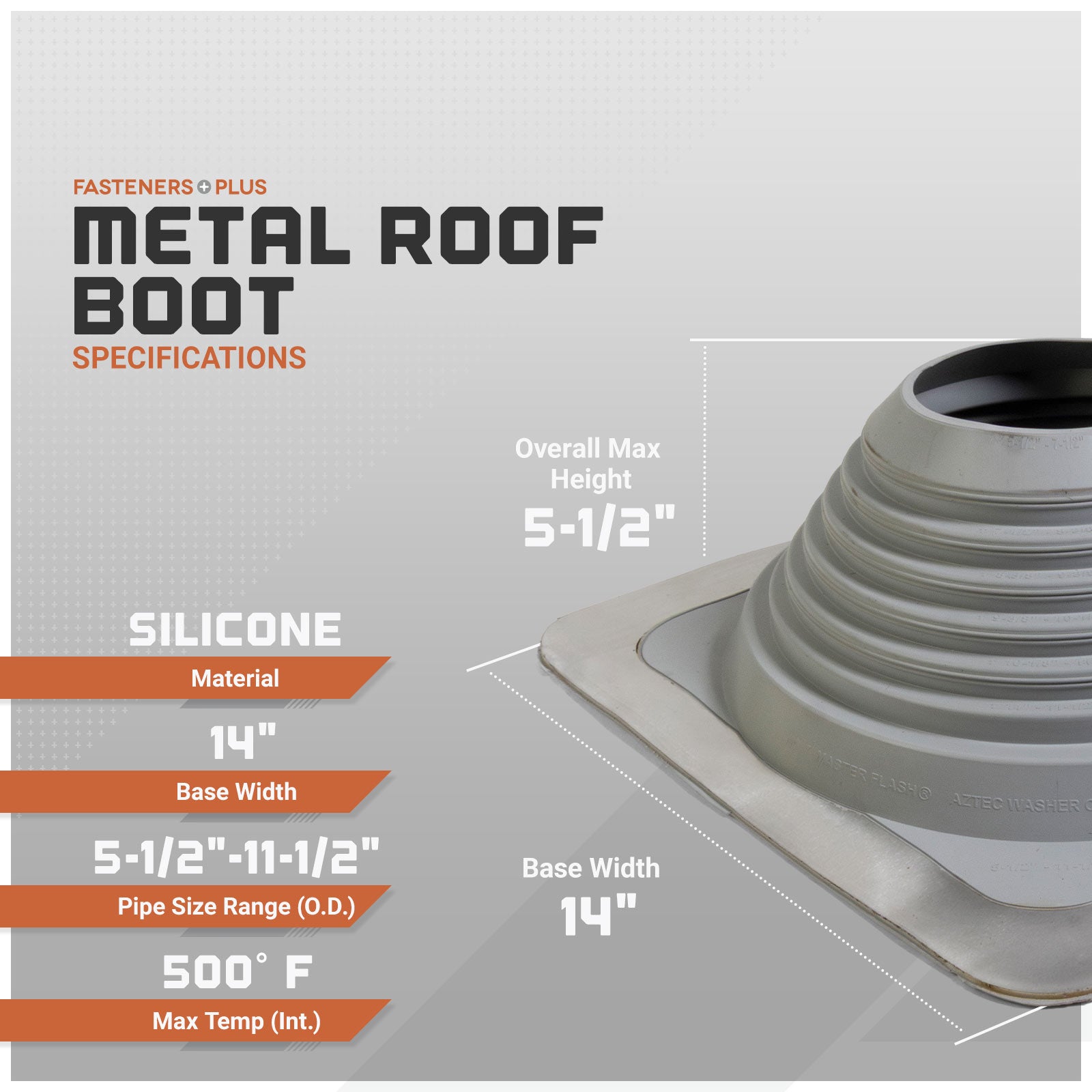 #7 Roofjack Square Silicone Pipe Flashing Boot for Metal Roof, Gray - specifications