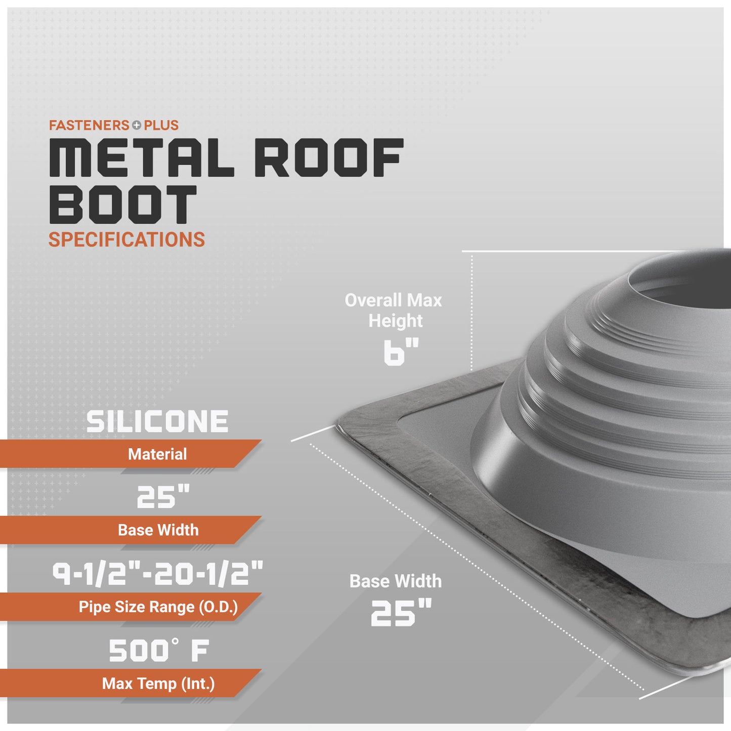 #9 Roofjack Square Silicone Pipe Flashing Boot for Metal Roof, Gray - SPECIFICATIONS
