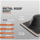 Metal roof boot with specifications on a gray background