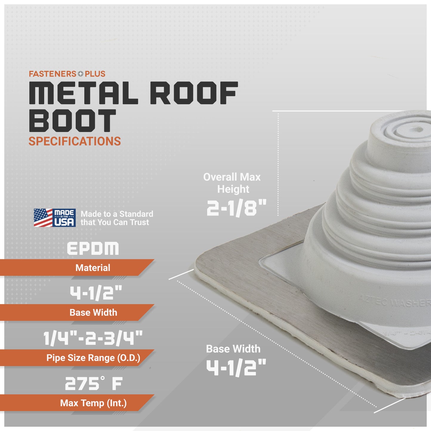 #1 Roofjack Square EPDM Pipe Flashing Boot for Metal Roof, White