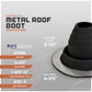 Metal roof boot with specifications on a gray background