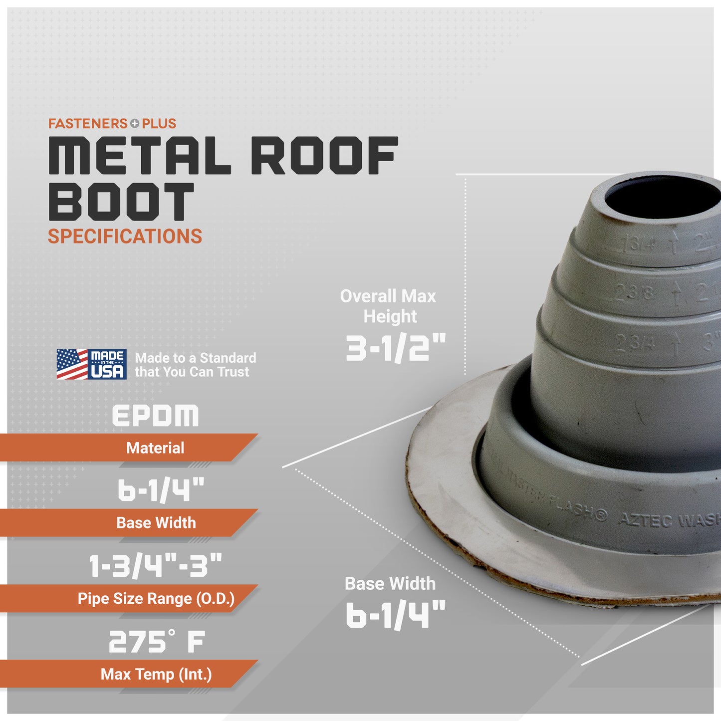 #2 Roofjack Round EPDM Pipe Flashing Boot for Metal Roof, Gray