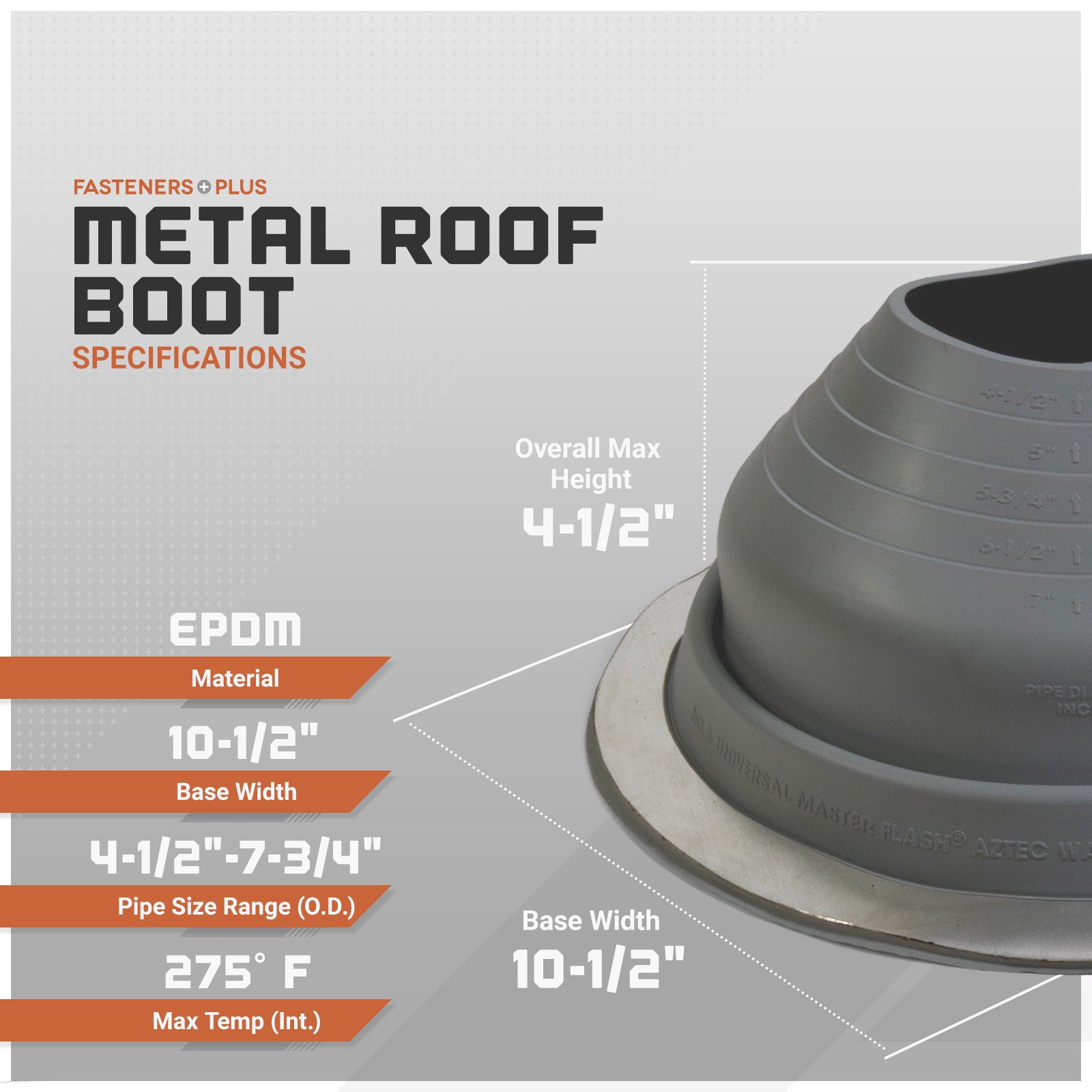 #5 Roofjack Round EPDM Pipe Flashing Boot for Metal Roof, Dark Gray - Specifications