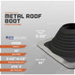 Metal roof boot with specifications on a gray background