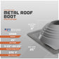 Metal roof boot with specifications on a gray background