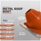Metal roof boot with specifications on a gray background