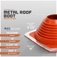 Metal roof boot with specifications on a gray background
