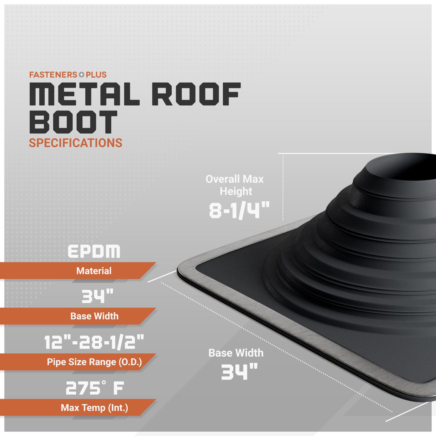 Maxi Roofjack Square EPDM Pipe Flashing Boot for Metal Roof, Black