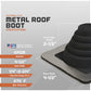 Metal roof boot with specifications on a gray background
