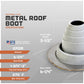 Metal roof boot with specifications on a gray background