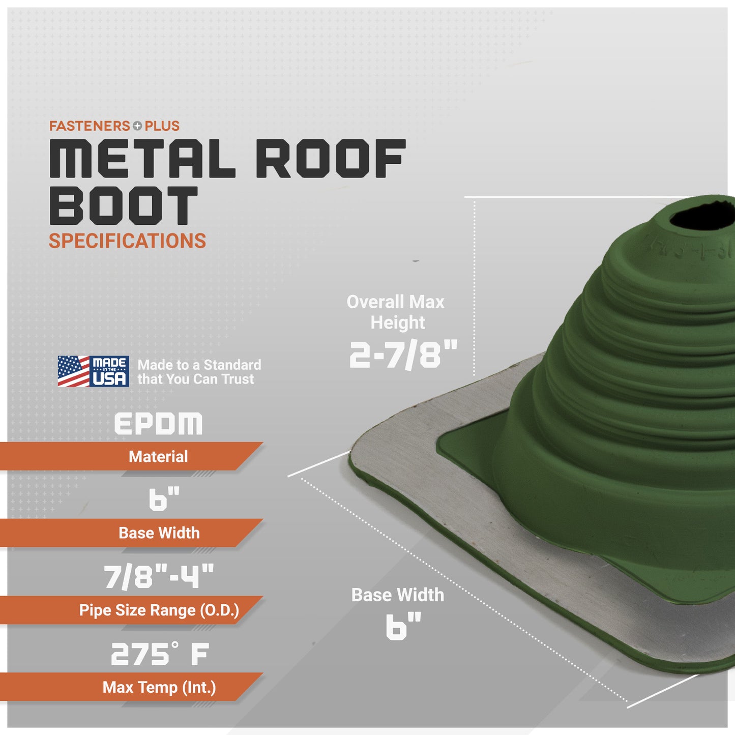 #2 Roofjack Square EPDM Pipe Flashing Boot for Metal Roof, Dark Green