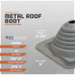 Metal roof boot with specifications on a gray background