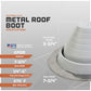 Metal roof boot with specifications on a gray background