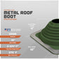 Metal roof boot with specifications on a gray background