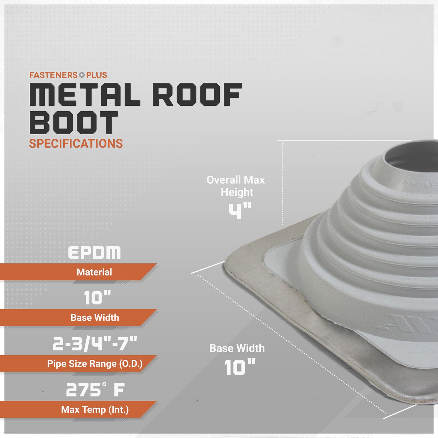 #4 Roofjack Square EPDM Pipe Flashing Boot for Metal Roof, Gray