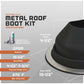 Metal roof boot kit with specifications on a gray background